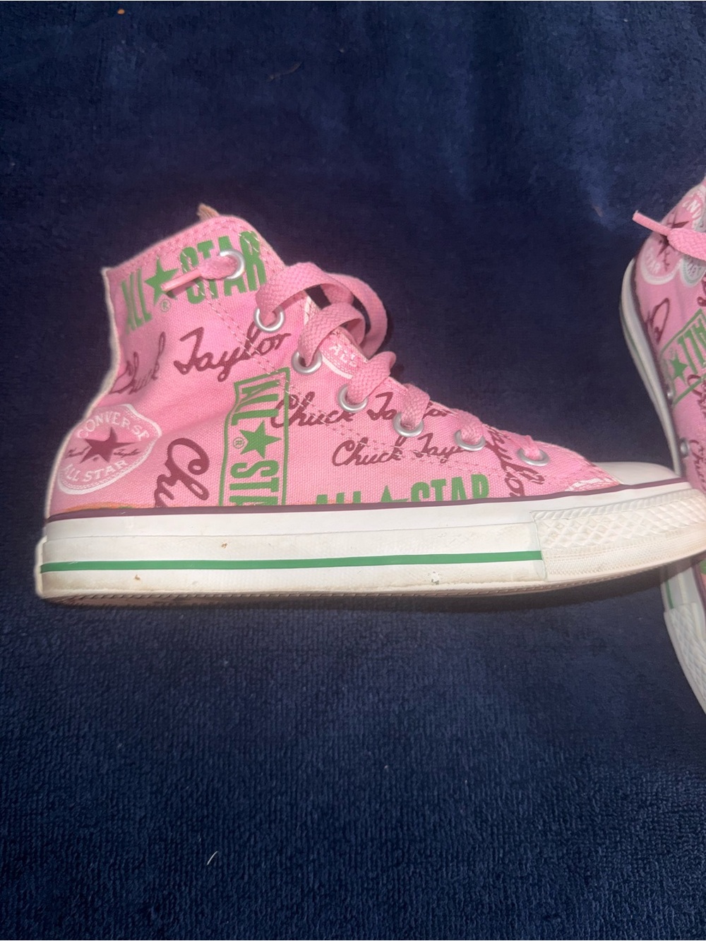 Converse Pink High-Top Sneakers with Green Logo Accents - Picture 2 of 7